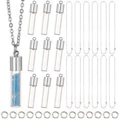 PRICES MAY VARY. ❤[64PCS DIY NECKLACE MAKING KIT]: Comes with 12pcs x necklace chain, 12pcs x hourglass vial pendants, 40pcs x brass jump ring. ❤[MATERIAL]: Chain necklaces are made of stainless steel, bottle charms are made of glass, jump rings are made of brass, lightweight and comfortable to wear, can be easy used for diy necklace jewelry making. ❤[6MM DIAMETER GLASS BOTTLES]: Necklaces: 17.7 inch(45cm) long, 2mm wide. Jump rings: 5x0.8mm, inner diameter: 3.4mm, Hole: 3mm. Glass bottle, 6.18m Wish Bottle, Diy Necklace Making, Vial Necklace, Diy Pendant Necklace, Tube Necklace, Diy Collier, Jewelry Making Kits, Bottle Charms, Bottle Necklace