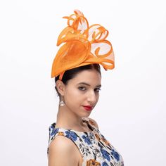 Lilly Shape Sinamay Swirls Feather Fascinator: Orange Monies Jewelry, Cotton Loungewear, Feather Fascinator, Diva Boutique, Hair Bonnet, Feather Fascinators, Outdoor Event, Fascinator Hats, Khaki Dress