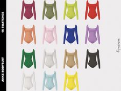 the bodysuits are all different colors and sizes