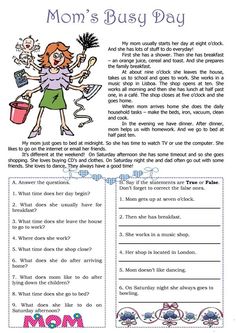 the worksheet for mom's busy day