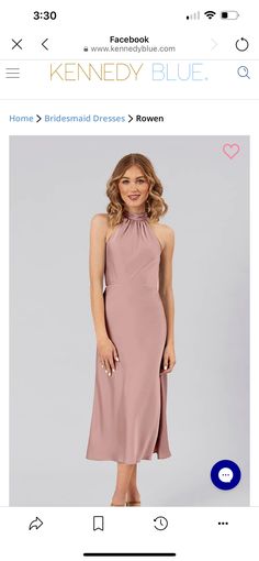 the dress is pink and has a halt neck