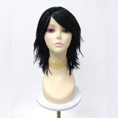 Black Wig Featuring Stylish Choppy Layers. Made With Synthetic Fiber That Prevents Loss Of Style Even After Cleaning. *Not Heat Resistant, Do Not Use Heating Tools. Color: Black Length: 12" Inches Circumference: Default At 21" With Adjustable Cap (Max 22") Materials: Synthetic Wig Fibers Wig Prices Are Firm. Layered With Bangs, Bangs Anime, Layered Shag, Choppy Layers, Blonde Layers, Curly Bob Wigs, Medium Layered, Pin Curls, Brown Style