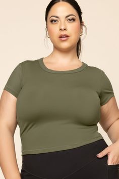 Designed for casual, here for play. Meet the 90’s-inspired baby tee designed to seamlessly move with your body no matter how laid back (or intense) your movement gets. Basic Scoop Neck Gym Top, Basic Gym Top With Scoop Neck, Green Scoop Neck Sports Top, Green Scoop Neck Athleisure Top, Green Scoop Neck Top Athleisure Style, Sporty Green Scoop Neck Top, Green Scoop Neck Top For Gym, Basic Scoop Neck Sports Top, Basic Sports Top With Scoop Neck