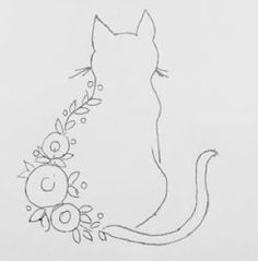 a drawing of a cat with flowers on its tail