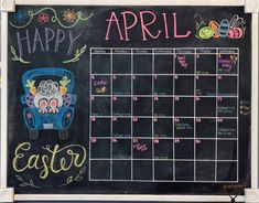 a chalk board with an easter calendar on it