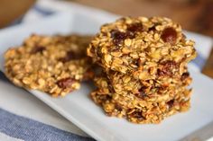 three granola cookies stacked on top of each other