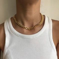 Elevate the everyday with this beautiful Statement thick gold chain necklace . Classic and super trendy for layering and for everyday wear. Materials:14k gold plating over brass. Nickel free.Measurements:  Chain length: 40cm (15") +8cm(3”) extender chain. Chain thickness: 8mmShipping:Please allow 1-3 business days for your order to be processed and shipped. Gift:All orders are shipped in our customize box, gift ready. **Let me know if you have any questions at all and I will promptly respond** Chic Gold Curb Chain Necklace, Trendy Gold Cuban Link Chain Necklace, Trendy Gold Curb Chain Necklace, Gold Chain Link Choker, Gold Cuban Link Necklace With Chunky Chain For Everyday, Gold Curb Chain Necklace, Everyday Gold Cuban Link Necklace With Chunky Chain, Trendy Gold-plated Chunky Chain Necklace, Trendy Gold Plated Chunky Chain Necklace