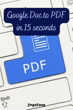 google doc to pdf in 15 seconds with text overlaying the image on a computer keyboard