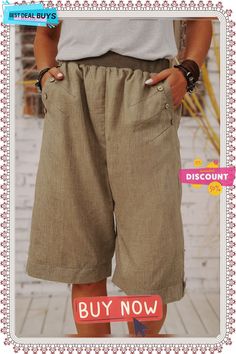 Cotton Pockets Casual Shorts Khaki Bermuda Bottoms For Summer, Spring Brown Bottoms With Pockets, Summer Bermuda Pants With Pockets, Casual Khaki Bermuda Bottoms, Khaki Summer Pants With Hip Pockets, Summer Khaki Pants With Hip Pockets, Casual Knee-length Shorts With Pockets, Summer Knee-length Pants With Side Pockets, Khaki Bottoms With Side Pockets For Summer