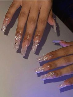 What do you think of these? #nails #aesthetic #glam #glutenfree #shein Cute Nail Designs Charms, Blinged Out Nail Sets, Birthday Nails Sparkle, Sliver Quince Nails, Quince Nails Pink And Silver, Sliver Y2k Nails, Silver Glitter Nails Aesthetic, Nails Acrylic Square Medium, Silver Prom Nails Acrylic Bling