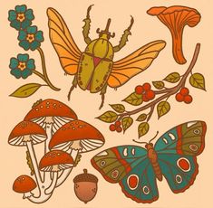 an image of butterflies and mushrooms