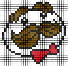 a cross stitch pattern with an image of a dog's head and tongue on it