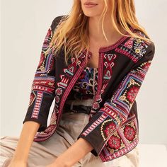 Anthropologie Embellished Boho Jacket. Super Unique Piece. Brand New With Tags, All Beading In Tact. Size Xsmall, Runs True And Fits Like On The Model. Slightly Cropped With Bracelet Length Sleeves. All Reasonable Offers Considered!