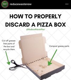 the instructions for how to properly disascard a pizza box with scissors and paper