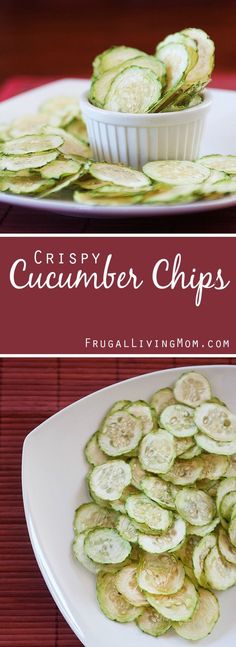 crispy cucumber chips on a white plate