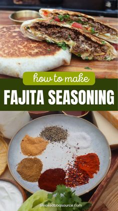 Two-image collage of homemade fajitas and DIY fajita seasoning recipe. Fajita Mix, Meat Delivery