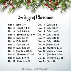 the twelve days of christmas calendar with holly branches and red berries on white snow covered background