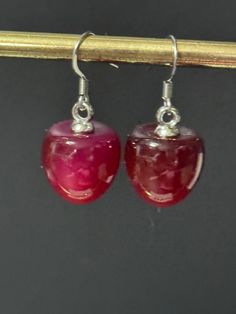 pair of silver tone dark morello red cherry drop earrings pierced ears Handmade Cherry Dangle Earrings With Ear Wire, Elegant Cherry Drop Earrings, Burgundy Dangle Earrings, Cherry Color Dangle Earrings, Cherry Colored Drop Earrings With Ear Wire, Cherry Drop Earrings With Ear Wire, Dark Red Cherry, Palm Tree Cakes, Cherry Drop Earrings