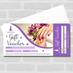 a purple and white gift voucher card