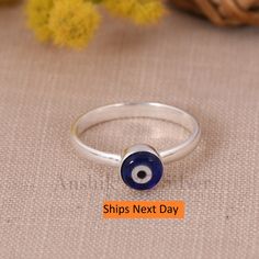 Tiny Evil Eye Ring, Dainty Stacking Ring, Minimalist Jewelry, Good Luck Charm, Protection Ring, Band Sterling Silver Ring, Bohemian Fashion. Product Detail:  Material :925 sterling Silver                    Size: 6.00MM  Shape: Round  Setting : Bezel  Style :- Boho & hippie Occasion : Anniversary, Baby shower  Color:  Blue & White  Note : - This is my ready stock jewelry and i will dispatch it within one day processing time after order confirmation, Sizes are available in ready stock is US 5 to Bohemian Adjustable Midi Rings For Wedding, Adjustable Symbolic Midi Rings For Promise, Bohemian Stackable Midi Rings For Promise, Bohemian Stackable Midi Promise Rings, Bohemian Adjustable Stackable Wedding Rings, Bohemian Blue Handmade Stackable Rings, Dainty Handmade Adjustable Midi Rings, Adjustable Sterling Silver Stackable Rings With Simple Design, Simple Adjustable Stackable Rings As Gift