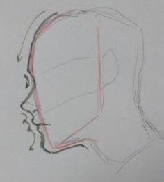 a drawing of a man's head with red lines on it