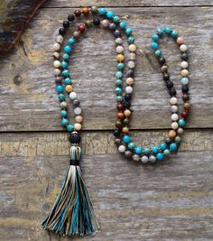 Stone Mala Prayer Necklace - greenwitchcreations Lava Stone Necklace, Tassel Necklace Boho, Treasure Jewelry, Yoga Necklace, Bracelet Pandora, Gemstone Beaded Necklace, Beaded Pendant Necklace, Boho Pendant, Sapphire Bracelet