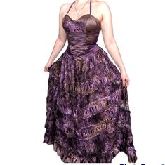 The Most Stunning Vintage Fairy Grunge Prom Gown Dress. Chocolate Brown And Purple Tie Dye Tiered Lace Sequin Ball Gown Skirt. Halter Neck. Tie Corset Back And Front. Size 2. Padded Cups. Full Length Renaissance. Vintage 90s Babettes. 100% Polyester. Faerie Fae Cottage Witch Whimsigoth Approximate Measurements Pit-Pit 18" Waist 27" Length 50 In From Top Of Bust. Fae Cottage, 90s Fairy Grunge, Grunge Prom, 90s Fairy, Tie Corset, Sequin Ball Gown, Cottage Witch, Vintage Fairy, Gown Skirt