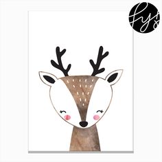 a deer with antlers on it's head is featured in this art print