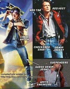 the back to the future movie poster is shown in three different languages, including an image of