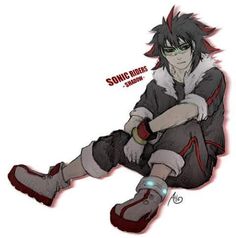 an anime character sitting on the ground with his legs crossed