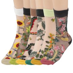 PRICES MAY VARY. 【Fashionable Design】These women's sheer socks are designed with retro flowers, 6 different color styles show different fashions, making you more attractive in the crowd 【Breathable Socks】Women's transparent socks are made of polyester, non-snagging, not easy to fade, highly breathable, absorbing, and sweat-wicking, and especially suitable for summer wear. 【Size Details】Women's see-through socks are measured from foot length: 8-10 inches/20-25 cm, top to heel: 6 inches/15 cm. The Clear Socks, Transparent Socks, Unique Socks, Transparent Flowers, Female Friends, Retro Flowers