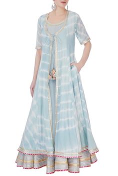 Powder blue cotton mullmull gotta patti anarkali Blue Salwar Suit, Jaipur Kurti, Design Kurta, Bridal Clothing, Western Top, Indian Kurti, Gotta Patti, Long Kurti, Long Kurti Designs