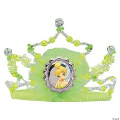 This lively and delicate tiara made of sequins and feathers will delight your little fairy! It's the perfect finishing touch to her Tinker Belle Halloween costume. The lovely and beloved fluttering Peter Pan character is featured in a silver-framed cameo art. This tiara is also great for playing dress-up and is a great costume addition for school plays. Fabric. Belle Halloween Costume, Green Tiara, Peter Pan Characters, Belle Halloween, Disney Tinkerbell, School Play, Fairy Magic, Tinker Bell, Costume Shop