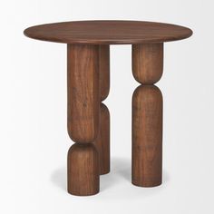 a small wooden table with two legs on each side and an oval top, made out of wood