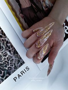 Gold Goddess Nails, Nude Long Nails, Wednesday Hair, Plath Poems, Pedicure Nail Designs, Formal Nails, Edgy Nails, Grunge Nails, Polygel Nails