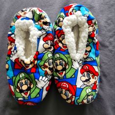 Super Mario & Luigi Cozy Fuzzy I Bought Them For My Son Last Winter And He Used Them Twice And Never Used Them Again. They Are Like New. Casual Blue Slippers With Soft Sole, White Casual Slippers For Playtime, Comfortable Winter Slippers For Playtime, Casual Super Soft Blue Slippers, Casual Multicolor Winter Slippers, Fun Multicolor Round Toe Slippers, Playful Winter Slippers For Playtime, Playful Winter Slippers, Casual Multicolor Non-slip Slippers