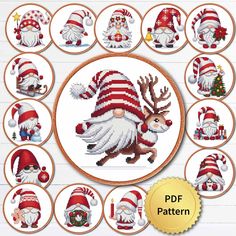 cross stitch pattern with santa claus and other christmas decorations