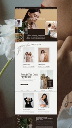 a woman holding a flower in front of her face and the wordpress website design