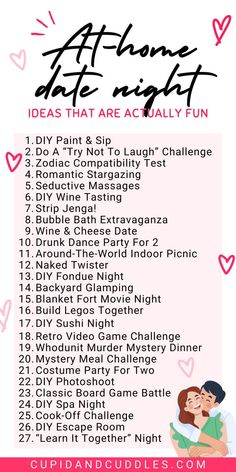 Food To Make For Date Night, Date Ideas At Home Diy, Movie Dates At Home, Intimate Date Night Ideas At Home, Stay Home Date Ideas, Things To Do As A Couple At Home, Free Date Night Ideas At Home, Fun Things To Do With Boyfriend At Home, Couple Game Night Ideas At Home