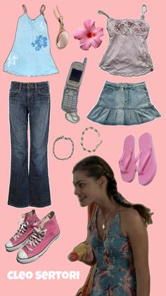 cleo sertori, pretty girl, 2000s style, pink + blue, beach aesthetic, flip phone Cleo Inspired Outfits, Early 2010 Fashion, Early 2000s Fashion Aesthetic, 2000 Fashion Outfits, Cleo H2o, Tv Show Fashion, Early 2000s Fashion Outfits, Aesthetic 2000s Outfits, 2000 Outfit