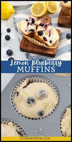 lemon blueberry muffins with fresh blueberries in the middle and on top