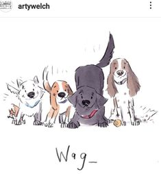 a drawing of three dogs standing next to each other with the word w9 - on it