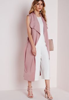 Sleeveless Belted Waterfall Duster Coat Mauve - Coats and Jackets - Missguided Sleeveless Duster, Leandra Medine, Giovanna Battaglia, Sleeveless Coat, Sleeveless Blazer, Anna Dello Russo, Pink Vest, Dusters, Long Vests