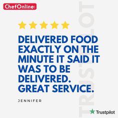 an advertisement with five stars and the words, delivered food exactly on the minute it said it was to be delivered great service