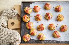 some food is laying out on a baking sheet