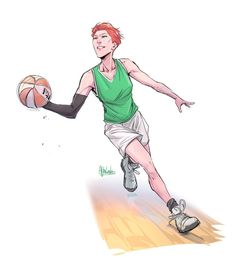 a drawing of a man holding a basketball in his right hand and running with the ball