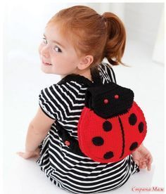 Рюкзак для девочки. Вязание крючком Mice Crochet, Crochet Ladybug, شال كروشيه, Backpack Pattern, Crochet Purse, Crochet Bags Purses, Ideas Crochet