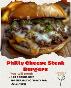 a cheese steak burger on a wooden table