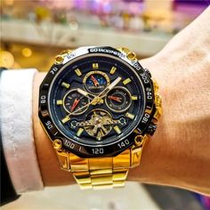 Just found this amazing item on AliExpress. Check it out! $87.99 | AOKULASIC Military Multifunction Watch for Men Tourbillon Gold Moon Phase Skeleton Automatic Mechanical Watches Stainless Steel Gold Moon, Moon Phases, Outdoor Sports