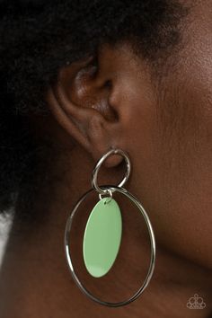 ​POP, Look, and Listen - Mint Green and Silver Earrings - Paparazzi Accessories - 
A minty Green Ash disc swings from two interlocking silver hoops, creating a flirtatious pop of color. Earring attaches to a standard post fitting. Sold as one pair of post earrings. Live Text, Green Earring, Mint Green Earrings, Green Ash, Minty Green, Paparazzi Accessories, Matching Accessories, Green Earrings, Green Item